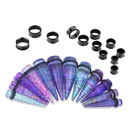 LBZ4ZUONISP 24PC Ear Gauge Stretching Kit Acrylic Tapers and Surgical Steel Tunnels Plugs 00G-20MM Gauge Stretching Kit (Rainbow Black)