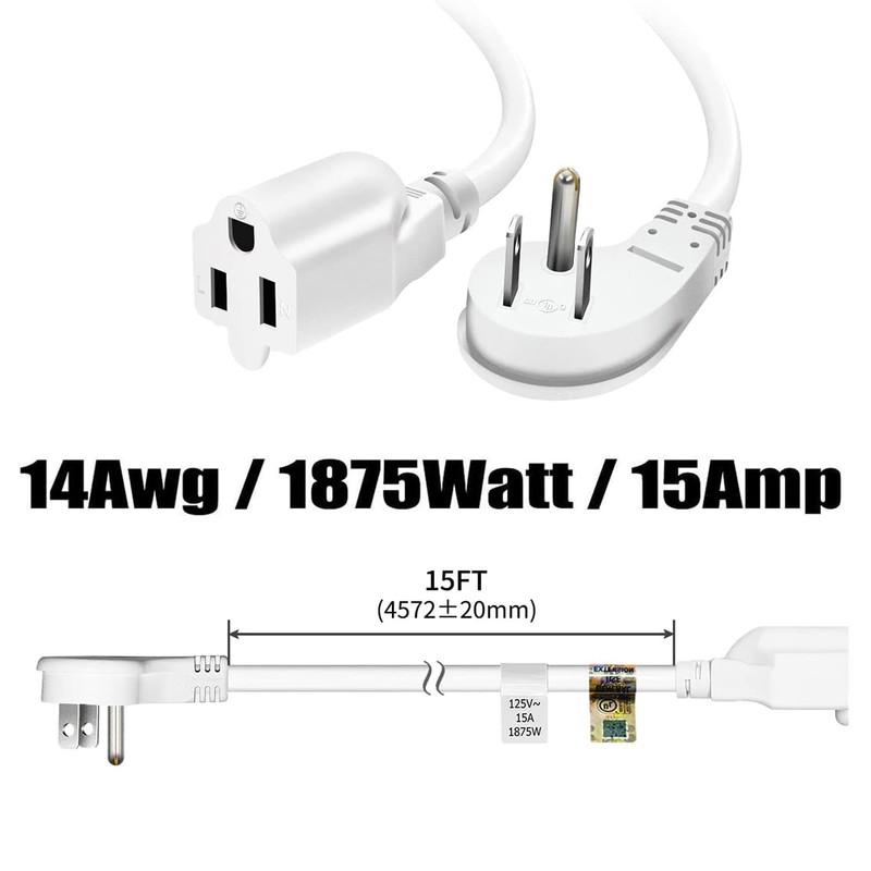 FIRMERST 15 Feet 14 AWG Extension Cord Flat Plug 1875W
