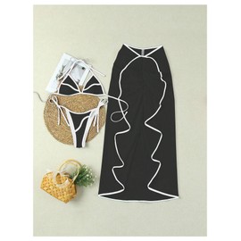 SHENHE - Conjunto de bikini de cadena para mujer, 3 piezas, triangular, con falda cubierta