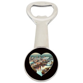 Eau Claire Wisconsin Travel Souvenir Destination Heart Shape Design Magnetic Bottle Opener Single