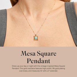 Rocksbox Mesa Square Pendant Necklace in Turquoise - Gold Statement Necklace for Women - 14k Gold Plating - Premium Quality Jewelry - 16" with Extender