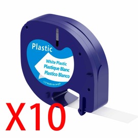 Compatible Dymo LetraTag 91201 Black on White (12mm x 4m) Plastic Label Tapes for Dymo LetraTag LT-100H, LT-100T, LT-110T, QX 50, XR, XM, 2000, Plus Label Makers (9)