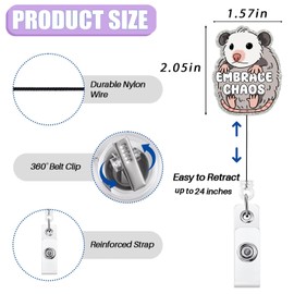 Embrace Chaos Possum Badge Reel Retractable for Nurse Nursing RN CNA Doctor Medical Assistant & Teacher | Funny Nurse Gifts Opossum Badge Holder with Alligator Clip & 24” Durable Nylon Cord | Acrylic