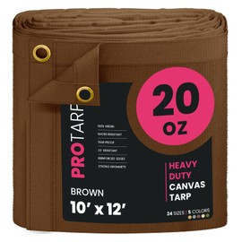 PROTARP Extreme Heavy Duty Waterproof Canvas Tarp 20 oz, UV Resistant Tarpaulin Cover with Rustproof Brass Grommets, Multipurpose for Canopy, Roof, Camping, Wood Pile (Brown 10'X12')