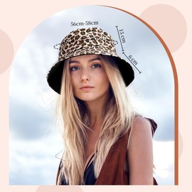 WUISOLQP Women's Fishing Hat, Leopard Print Bucket Hat, Reversible Bucket Hat, Summer Foldable Sun Hat for Hiking, Camping, Travel, Fishing, Leopard pattern, M
