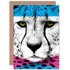 Wee Blue Coo Contemporary Bold CMYK Cheetah Greeting Card With Envelope Inside Premium Quality