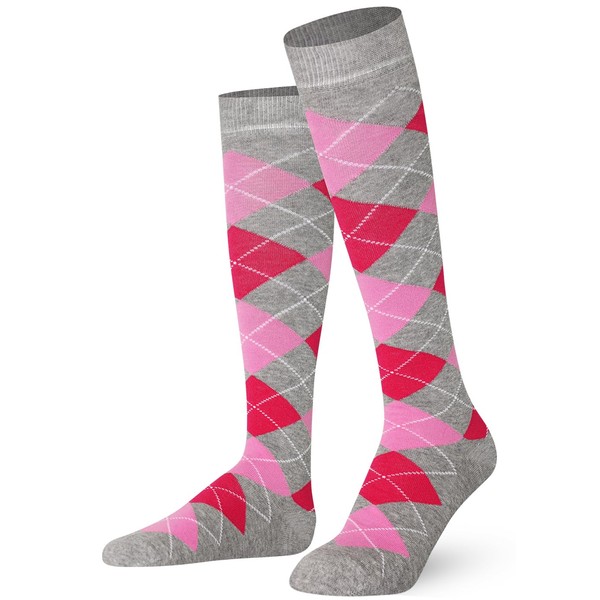 Mysocks Unisex Knee High Long Socks Argyle Ash Fuchsia Pink