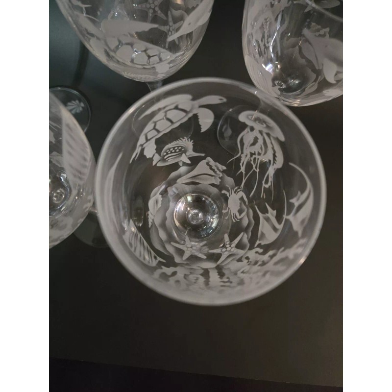 IncisoArt Hand Etched Italian Crystal Goblet Sandblasted Wine Glass 11.5oz