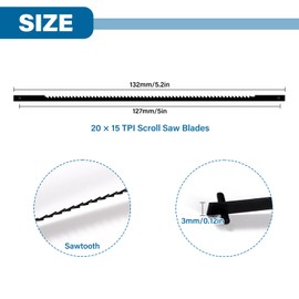 VooGenzek 20 PCS Scroll Saw Blades Set, 15 Teeth Carbon Steel Coping Saw Blade, Pinned Scroll Saw Blade, for Sawing Wood, Plastic, Foam, Soft Metals