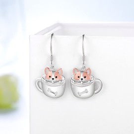 Corgi Earrings 925 Sterling Silver Cup Dog Dangle Earrings Cute Animal Corgi Jewelry Gift for Women Girls Daughter