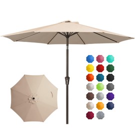 JEAREY 10FT Outdoor Patio Umbrella Outdoor Table Umbrella with Push Button Tilt and Crank, Market Umbrella 8 Sturdy Ribs UV Protection Waterproof for Pool, Garden (Beige)