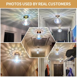 Luafac Vintage Glass Flush Mount Ceiling Light - 2 Pack，7.9 Inch Rainbow Hammered Glass Hallway Light fixtures Ceiling, Gold Semi Flush Mount Ceiling Light for entryway Foyer Laundry Room Kitchen