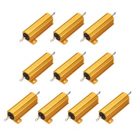 sourcing map 10pcs 50W 18 Ohm 5% Aluminum Housing Case Resistor, Wirewound Resistors Screw Tap Chassis Mounted, Gold