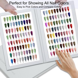 C12rtive 160 Nail Color Display Book,Leather Nail Color Book with 240Color Display Tips & 1-200Number Stickers,Professional Nail Color Chart Display Book for Nail Polish UV Gel,Nails Art Design(White)