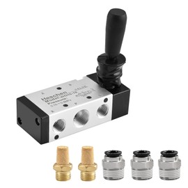 Heschen Pneumatic Manual Pull Valve 2 Position 5 Way PT3/8" Manual Control Push Pull with Fittings and Silencer 4H310-10