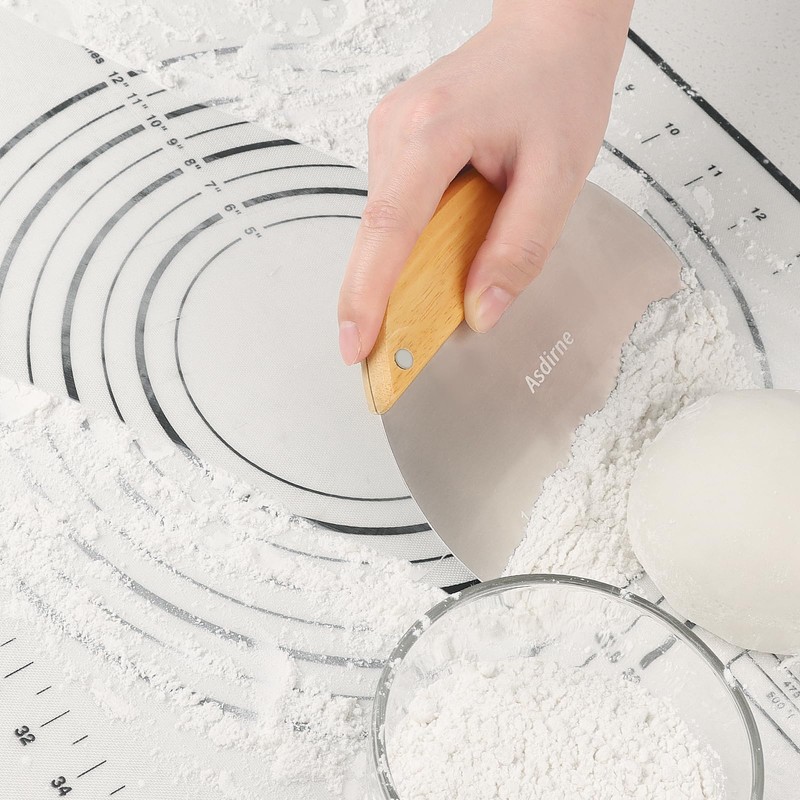 Asdirne Dough Cutter, Dough Scraper with Wooden Handle and Food