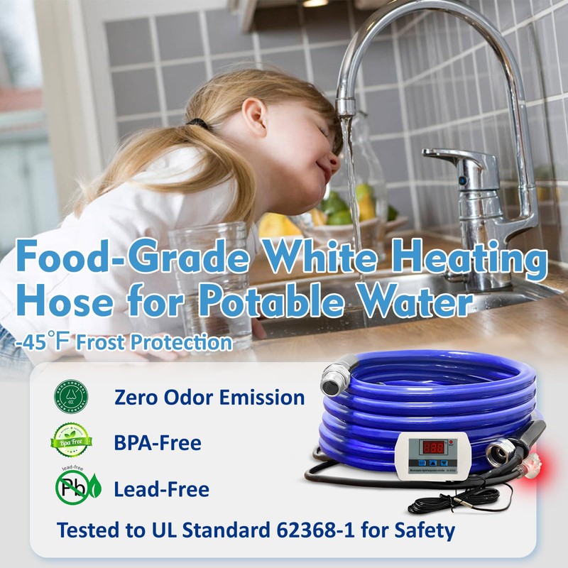 Cupohus Heated RV Water Hose 15FT,-45°F Freeze Protection Smart Thermostat