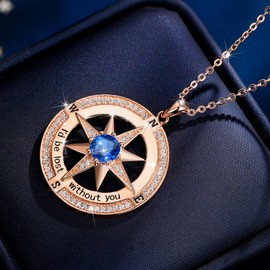 BELLNA S925 Necklace Birthstone Compass Gift for Women Jewelry Sterling Silver Necklace for Wife Wedding Anniversary Girlfriend Birthday Gifts for Her Valentines Day Mom Mothers Day (Rose Gold Sep)
