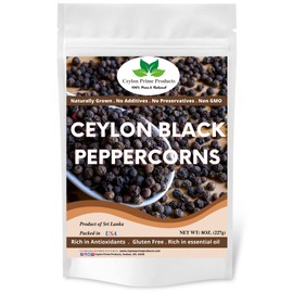 Ceylon Black Peppercorn whole (8oz) | in a Resealable Bag | Freshly Packed | Peppercorn For Grinders Refill | 100% Pure and Natural