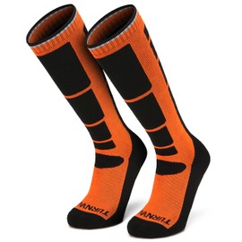 TurnWay 2-Pairs Ski Socks 85% Cotton Over The Calf (OTC) for Skiing, Snowboarding, Winter Outdoor Sport for Men & Women (Medium, Orange)