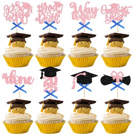 Gyufise 32Pcs Graduation Cupcake Toppers 2025 Glitter Class of 2025 Cupcake Toppers Supplies Congrats Grad Cap Diploma 2025 Cupcake Picks for Graduation Party Decorations 2025 Pink