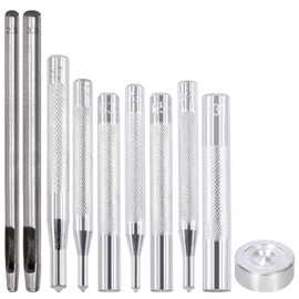 Glarks 10Pcs DIY Leather Craft Tools Snap Button Fixing Setting Tools Kit Including Round Hole Punch, Snap Setter with Double Sided Base for Snap Fasteners Installing and Hole Punching