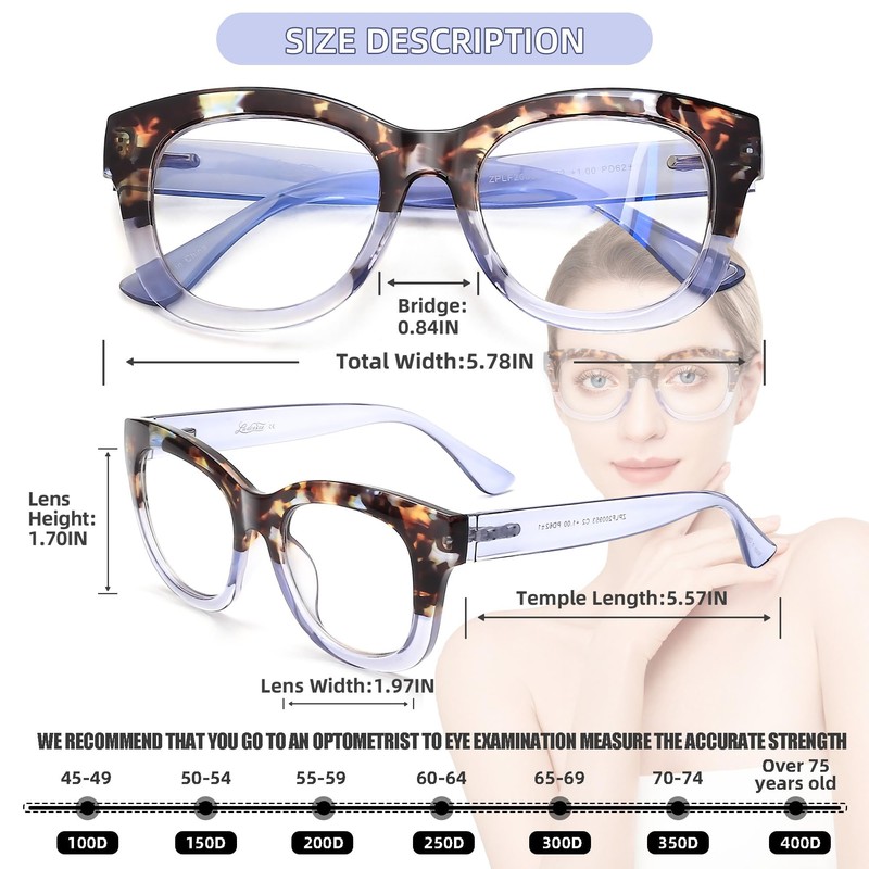 LADEESSE Readers for Women Oprah Style 3 Pack Square Oversized