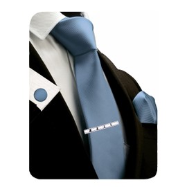 GUSLESON - Juego de gemelos cuadrados de 8 cm, corbata y bolsillo de color sólido, Azul (Dusty Blue), general