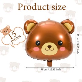 15pcs Bear Balloons, Polyester Large Bear Head Balloons Cute Party Animal Decorations for Animal Birthday Party Baby Shower Supplies (Brown)