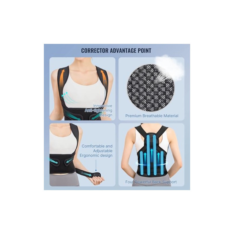 Posture Corrector for Women and Men, Back Brace Support (Black,