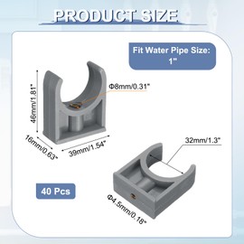 sourcing map 40 Pcs PVC Water Pipe Clamps Clips, 32mm ID U-Shaped Water Pipe Buckles Pipe Tubing Clamps Pipe Support Holder for 1" Water Pipe Tubing Hose TV Trays Hanger Support Tubing, Grey