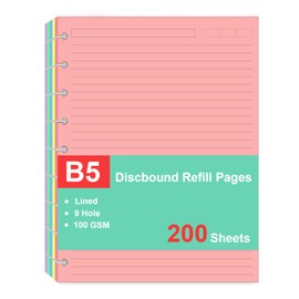 (2 Pack)9 Disc Discbound Refill Paper, Loose Leaf Paper, 9 Disc Prepunched Paper for Happy Planner Inserts, 5 Colors(40 Sheets/C), Total 200 Sheets/400 Pages, College Ruled, 110gsm, 7 X 9.2.5 Inch