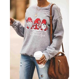 RETSUGO Christmas Sweatshirt for Women Christmas Gnome Shirts Long Sleeve Pullover Fleece Lightweight Graphic Tops XXL