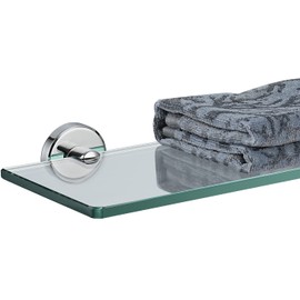 JQK Bathroom Glass Shelf Chrome, Tempered Glass Shower Storage 14 by 5 inches, 304 Stainless Steel Polished Chrome Wall Mount, TGS101L14-CH