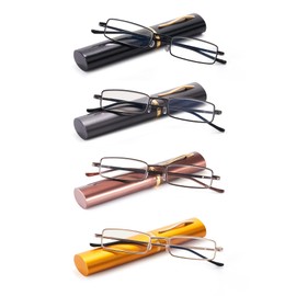 WENS JOOY Reading Glasses 4 Pack Portable Anti Blue Light with Case Mini Readers for Men Womens(Black Brown Gold Grey, 2.75, multiplier_x)