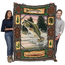 Pure Country Weavers Bass Lodge Blanket by Terry Doughty - Fish Wildlife Cabin Gift Tapestry Throw Woven from Cotton - Made in The USA (72x54)