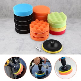 11Pcs Kit de almohadilla para encerar y pulir con esponja para el tampón del pulidor del coche con adaptador de taladro (7 pulgadas)