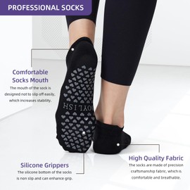 BOYLISH Women’s Non-Slip Yoga Socks with Grips, 4 Pairs Pilates Socks for Barre, Ballet & Home Workouts
