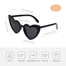 Epokus Heart Sunglasses, Vintage Heart-Shaped Glasses, Pack of 4 Heart-Shaped Party Sunglasses, 80s 90s Fashion Hippie Glasses for Holiday, Party, Wedding, Carnival, Photo Shooting (Black)