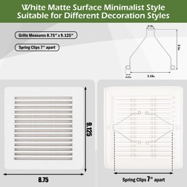 C350GN Bathroom Fan Cover Replacement with Springs Plastic S97017068 Ceiling Fan Grill Cover Compatible with Broan-NuTone Models 690 693 VC305C3N VC307C2N, 695 and 696N, 8-3/4" x 9-1/8",White