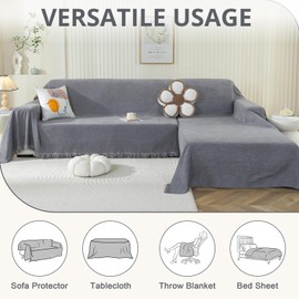 Royhom Sectional Couch Covers 2 Pieces, L Shaped Couch Cover Blanket, Chenille Sofa Covers Washable, Sofa Slipcover with Tassel, Suitable for All Seasons (71"x110"+71"x118", Dark Grey)