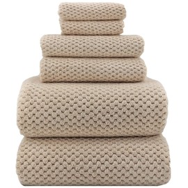 YTYC Towels,39x78 Inch Oversized Bath Sheets Towels for Adults Luxury Bath Towels Extra Large Sets for Bathroom Super Soft Highly Absorbent Microfiber Shower Towels 80% Polyester (Beige,6 Piece)