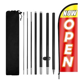 NOW OPEN Feather Flag, 8.2ft NOW OPEN Sign with Aluminum Pole and Ground Stake, Commercial Sign for Outside Business Swooper Flag Advertisng Feather Banner