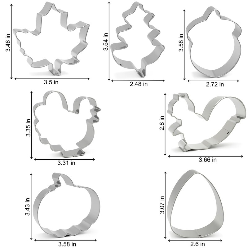 Fall Thanksgiving Cookie Cutters Set 7Pcs - Large Turkey, Pumpkin,