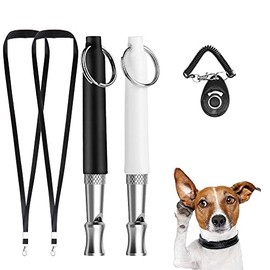 2 Pcs Ultrasonic Dog Whistle with Clicker, Dog Flute, Adjustable High Tone, Silent Ultrasonic Dog Whistle, with Tether, for Pet Dog Training, Professional Dog Whistle Stop Barking