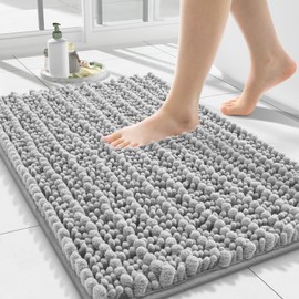 Smiry Bathroom Rugs Mat 24x16, Extra Soft Absorbent Chenille Bath Rugs, Non Slip Rubber Backing Machine Washable Quick Dry Bath Mats for Bathroom Floor, Tub, Shower, Home Decor Accessories, Light Grey
