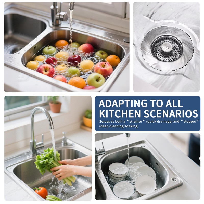 3-in-1 Kitchen Sink Drain Strainer & Sink Stopper 2 Pack