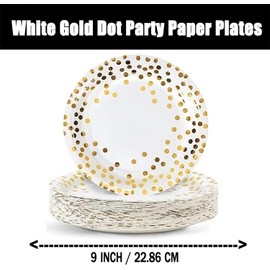 BOKFJBP 50 Pack Party Paper Plates 9 inch White and Gold Party Paper Plates Set,Disposable Dinner Plates Party Tableware for Graduation, Birthday Decorations, Christmas