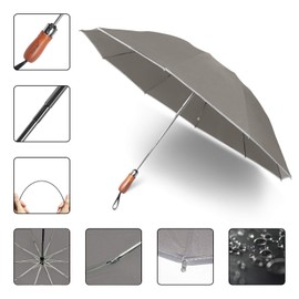 Lejorain Large Reverse Umbrella -50 Inch Windproof Folding Inverted Umbrella - Upside Down with Safety Reflective Strip (4.gray)