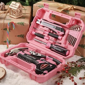 WORKPRO 35-Piece Pink Tools Set, Household Tool Kit with Storage Toolbox, Basic Tool Set for Home, Garage, Apartment, Dorm, New House, Back to School - Pink Ribbon